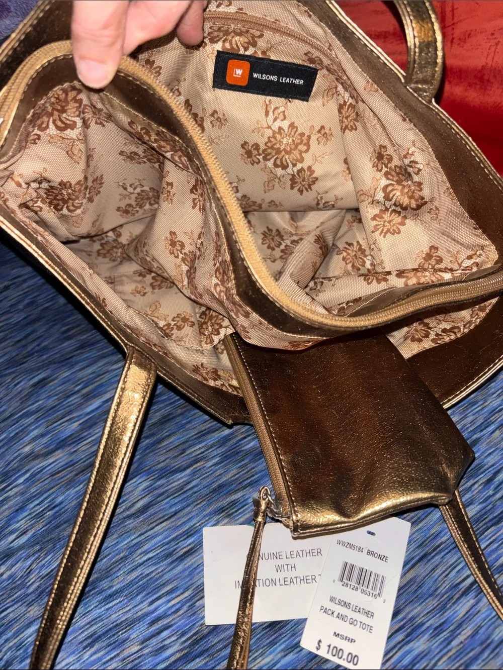 Wilsons Leather Metallic Bronze Tote with Matching Wristlet